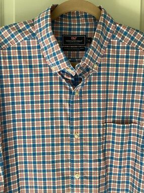 Vineyard Vines Blue and Red Plaid Button-Down Shirt